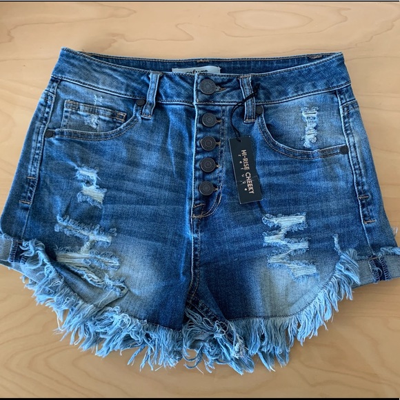 Stretchy High-Rise Jean Shorts - Picture 1 of 3